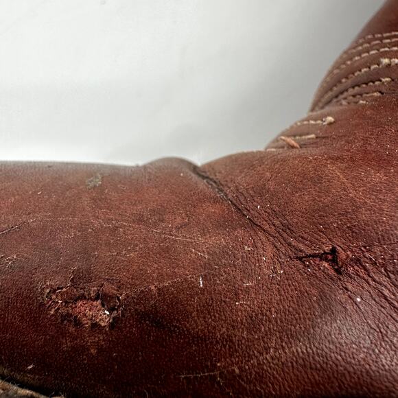 Vintage Frye Cowboy Boots Leather Calf USA Stitched Western Heel Brown 9.5EE